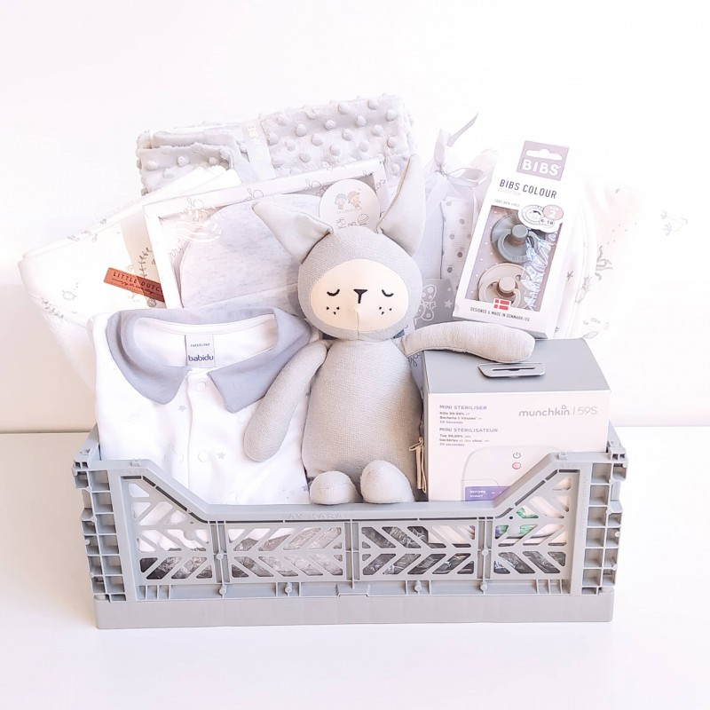 Cesta regalos para Bebés Gris Buddy Bunny