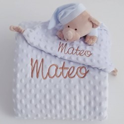 Manta y Doudou beige. Manta y doudou personalizados con el nombre.