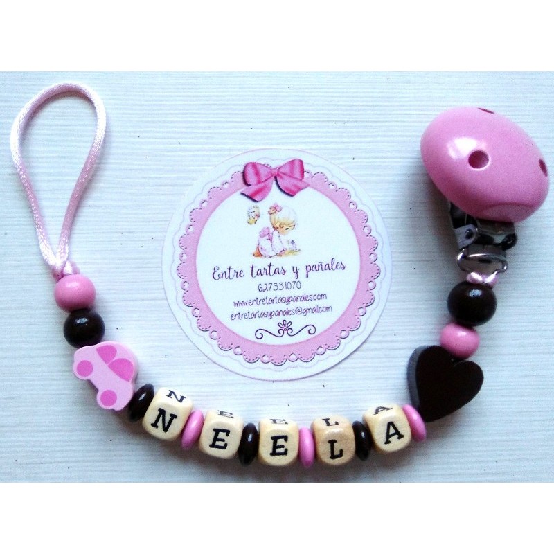 Sujeta chupetes personalizado rosa-choco corazón-coche